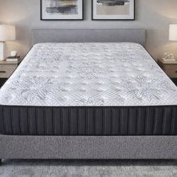 Newer Queen Sound Sleep 12" Mattress, Boxspring and Metal Bed Frame