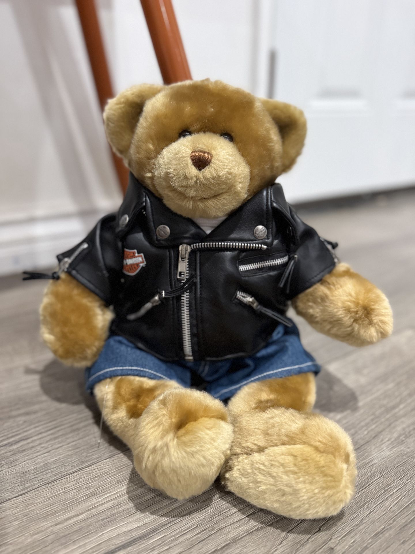 Build-A-Bear Workshop Harley-Davidson Brown Teddy Bear 16in Jacket Denim Shorts