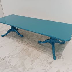 Long 1960s Double-Pedestal Sky Blue Coffee Table 68” x 24”