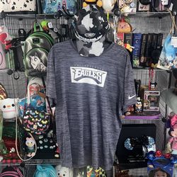 NWOT Nike Heather Gray Eagles Dri Fit T-shirt XL With Eagles Super Bowl Camo Hat