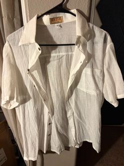 Razia Fashion white linen/cotton-blend button-up shirt- LARGE