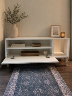 White Modern TV Console/Media Stand w/ Cabinet + Open Shelf