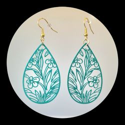 Homemade Teal Flower Earrings