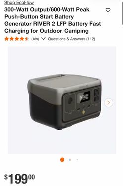 Shop EcoFlow 300-Watt Output/600-Watt Peak Push-Button Start Battery Generator RIVER 2 LFP Battery Fast Charging for Outdoor, Camping