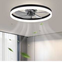 20" Ceiling Fan with Light, Upgraded Low Profile Fan, Flush Mount Ceiling Fan, 6 Speeds, Dimmable LED, App & Remote Control, Quiet DC Motor, for Bedro