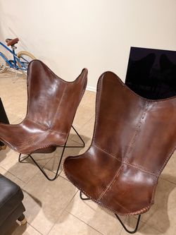 Pair of Brown Leather Butterfly Chairs