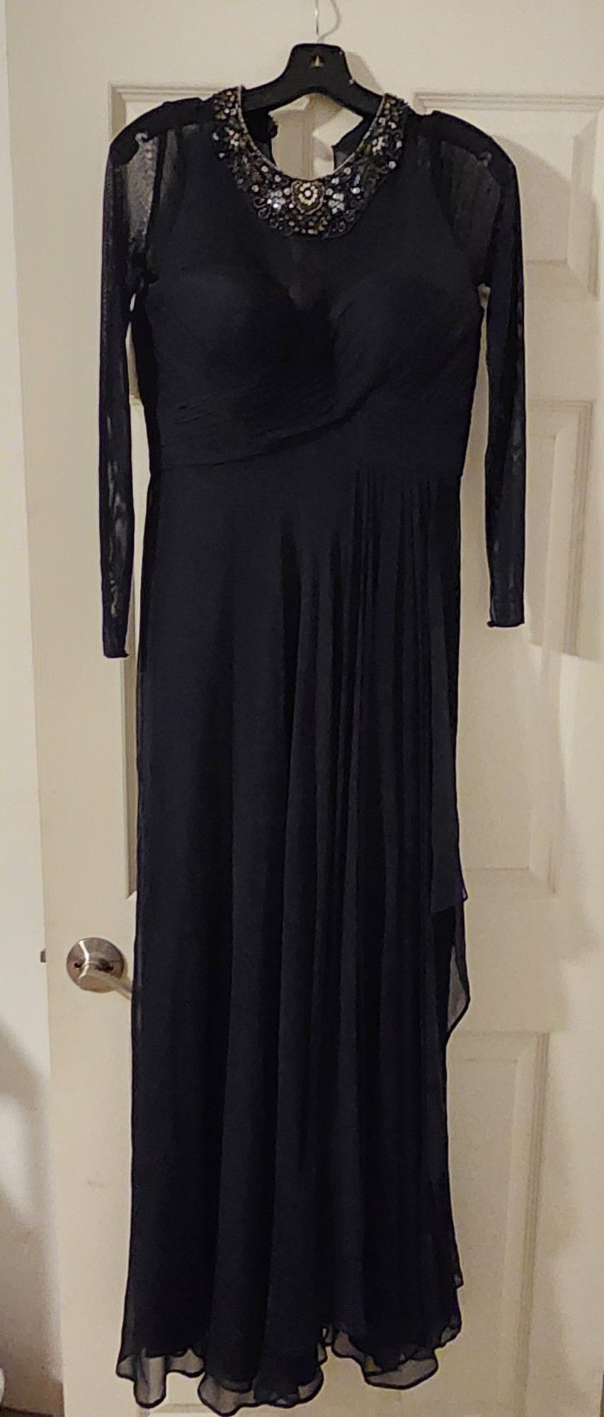 Vtg "Rickie Freeman, TERI JON" Black Silk Dress W/ Sequins