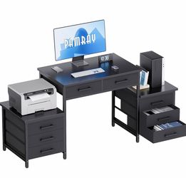 Brand new in the box-Pamray 63 Inch Computer Desk with 8 Drawers, Large Home Office Desk with Printer Shelves Sturdy Study Writing Table for Bedroom B