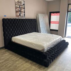 Brand New Black Upholstered Stairs King & Queen Size Platform Bed