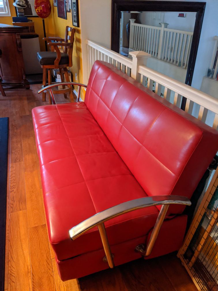 Red leather convertible futon
