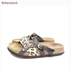 Birkenstock Betula Cheetah Leopard Black & Tan Silver Stud Shoes Sandals Size 7