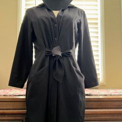 TAHARI Long Sleeve Black Dress with Tie on Waist 