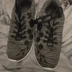 Grey Black Sneakers With Floral Design