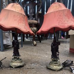 Brass Antique Lamps With Chinese Figures 