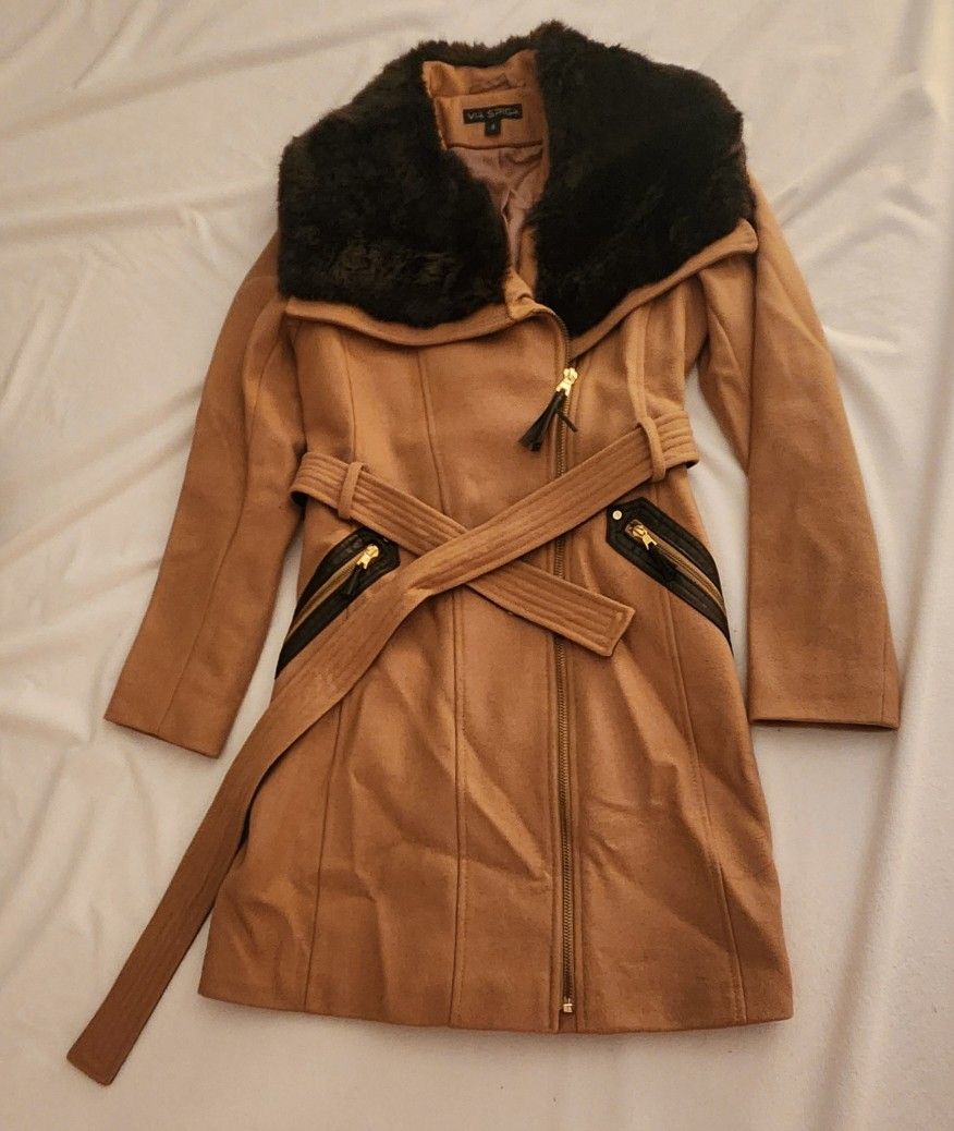 Tan Fur Collar Coat by Via Spiga