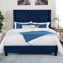 Brand New Navy Velvet Queen Size Bed Frame