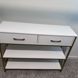 White/Gold TV Stand with Storage Shelves