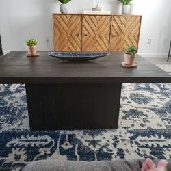 4 Piece Dark Walnut Wood Modern Pedestal Coffee Table. 