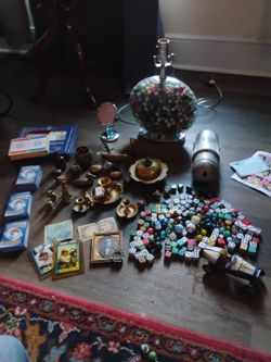 Marbles, Bress Figures, Dice Etc