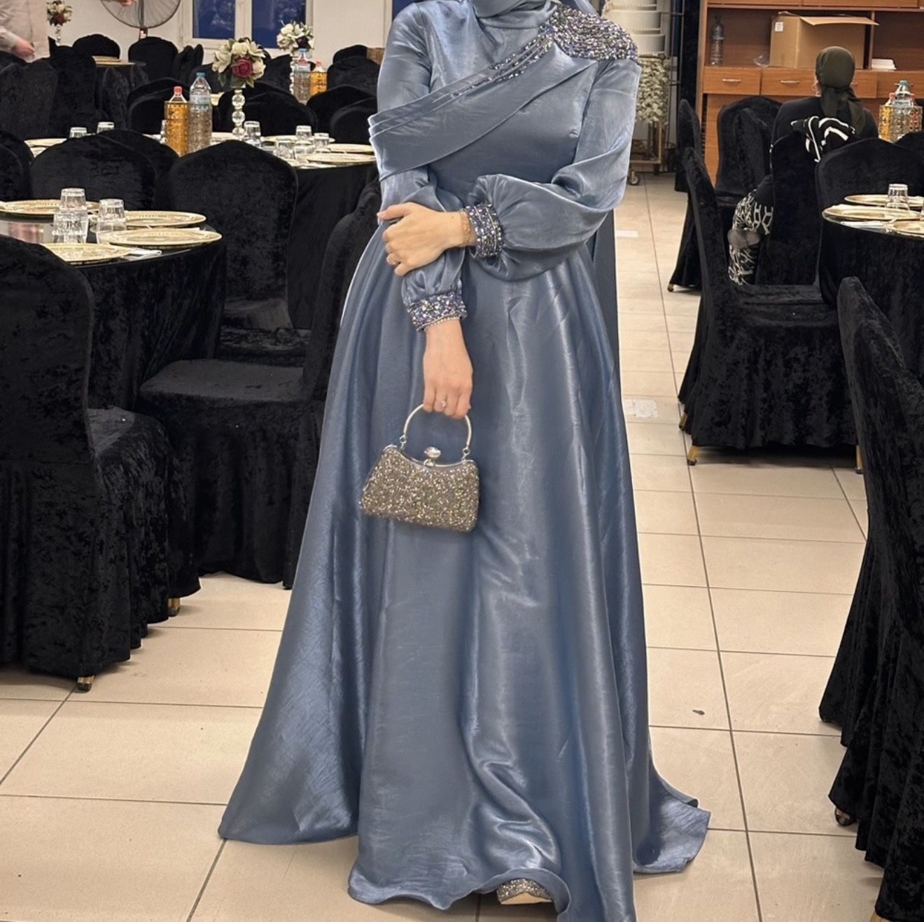 Satin Blue Evening dress