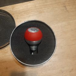 NOS ALLOY RED LEATHER  UNIVERSAL SHIFTER KNOB.   