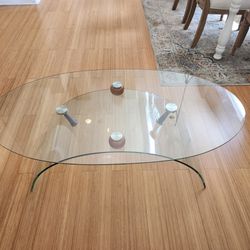Modern Glass Custom Coffee Table! 50" L x 26" W. Tempered Glass. Sold New For $850 . PERFECT CONDITION!