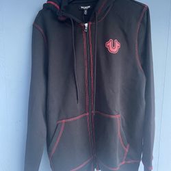 True Religion Big T Black & Red Zip Hoodie Men’s XL
