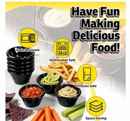 2-ounce black plastic smooth ramekin designed for serving sauces, dressings, and condiments