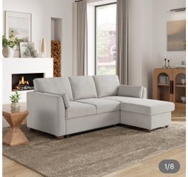 Coddle Luke Fabric Sleeper Sofa with Reversible Chaise and Storage, Beige