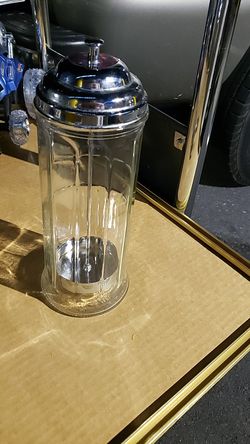 Vintage Glass and metal straw holder