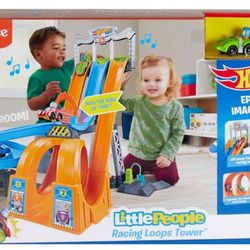 Little People Hot Wheels Racing Loops Tower Toddler Vehicle Playset With Sounds & 2 Toy Cars