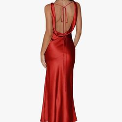 Satin V Neck Maxi Wedding Guest Dress Sleeveless Backless Tie Back Bridesmaid Dresses Formal Cocktail Party Gowns
