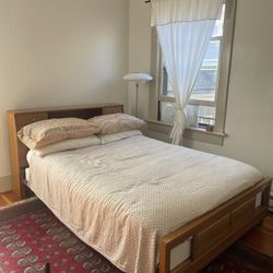 Vintage MCM full size bed frame, mattress and box spring