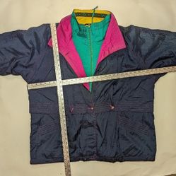 Vintage 80s Nuage Multicolour Navy Yellow Pink Wind Breaker Jacket Size 44 3XL