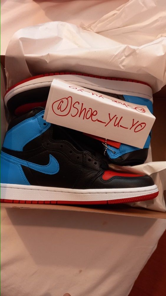 Women's Air Jordan High OG Black Dark Powder Blue Gym Red NC To