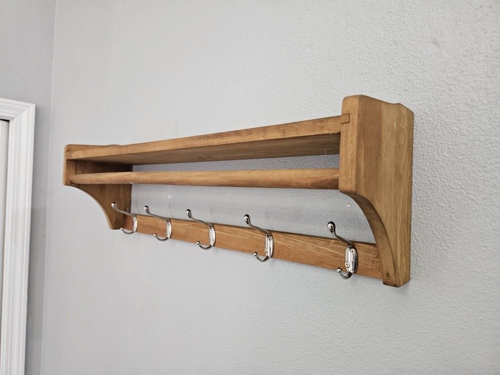 Wood Coat Rack Wall Shelf Wall Mounted