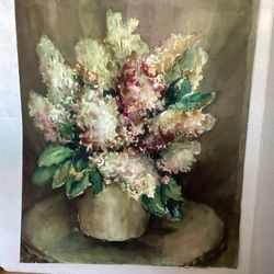 Vintage Watercolor. Flowers In Vase. Signed And Dated 1966