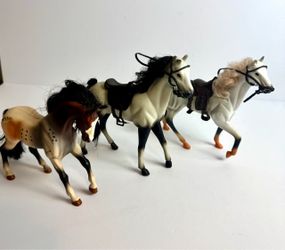 Lot of 3 Plastic Horse Figurines w/ Saddles, Bridles, Brushable Mane Tail