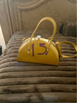 Yellow Dome Satchel Handbag with Crossbody Strap