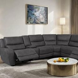 Gray Sectional Sofa With Power Reclining Seats