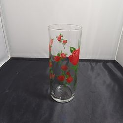 Vintage Anchor Hocking Red Rose Highball Glass Tumbler 6" Floral Barware Retro
