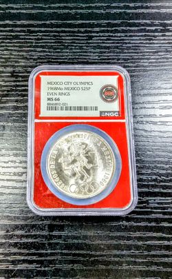 1968 MO SILVER MEXICO 25 PESO COIN MAYAN DANCER OLYMPICS COMMEMORATIVE NGC MS66