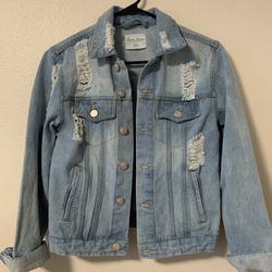 Womens Love Tree Distressed Jean Jacket 🟣