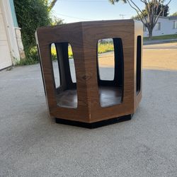 Vintage octagonal wood coffee/side table with glass top