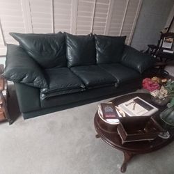 Dark Green Leather Couch 