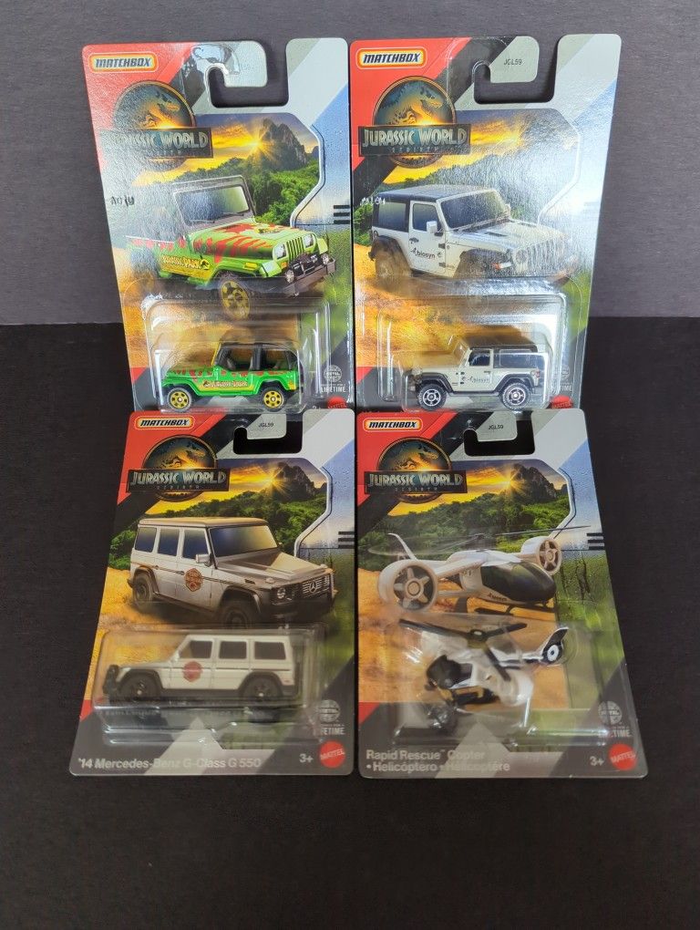 Matchbox Cars Jurassic Park Rebirth (4) Car Bundle For $15