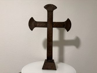 Large Punched Tin Cross Candle Holder Mexico