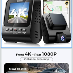 Dash Cam Front and Rear: 4K+1080P FHD Dual Dash Camera for Cars with Night Vision, 2 Channel HDR Dash Camera, 24H Parking Mode Car Camera, Built-in GP