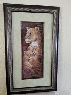 Instinct Artist Ruane Manning Tiger & Cubs Safari Art - 31x19