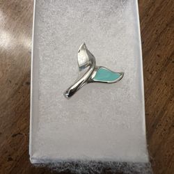 Sterling Silver Hawaiian Whale Tail with half Blue Enamel Design Pendant